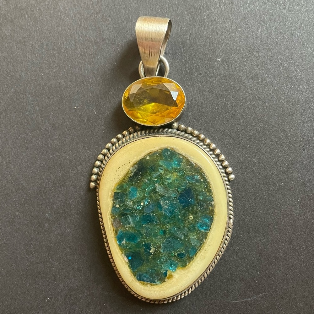 Artisan Mixed Media Inlay large silver pendant